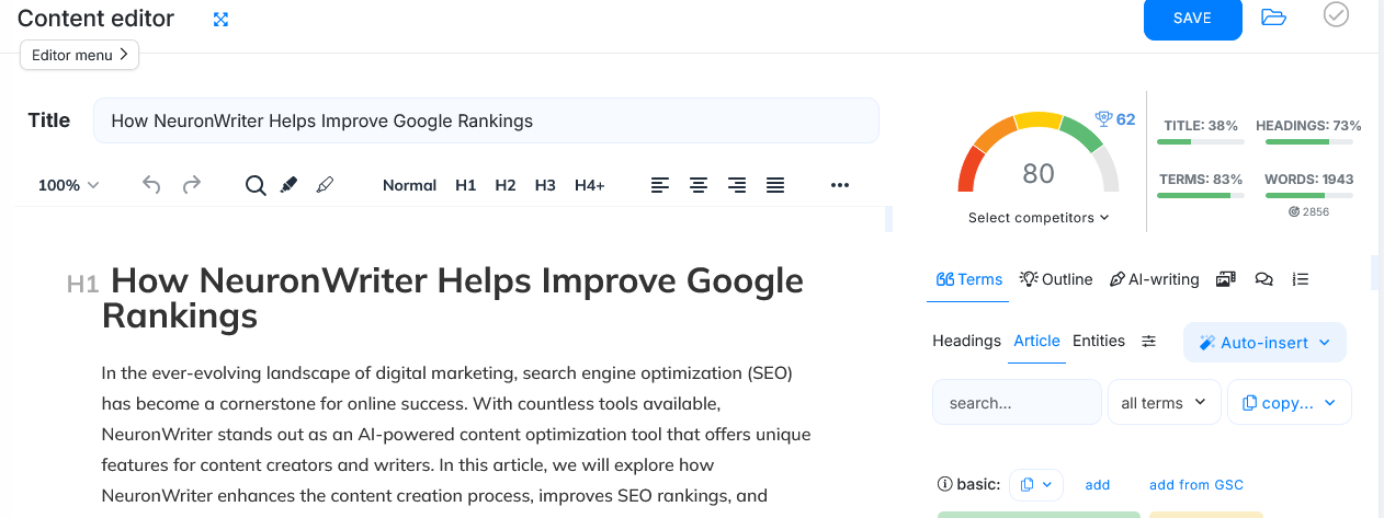 how neuronwriter helps improve google rankings - analysis details NEURONwriter - powered by CONTADU