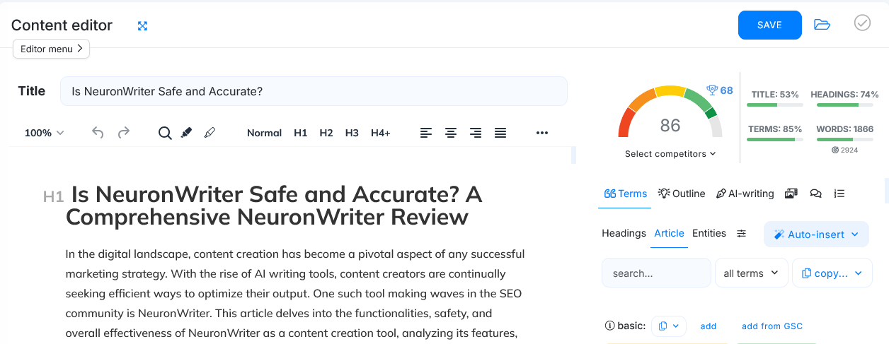 is neuronwriter safe and accurate - analysis details NEURONwriter - powered by CONTADU