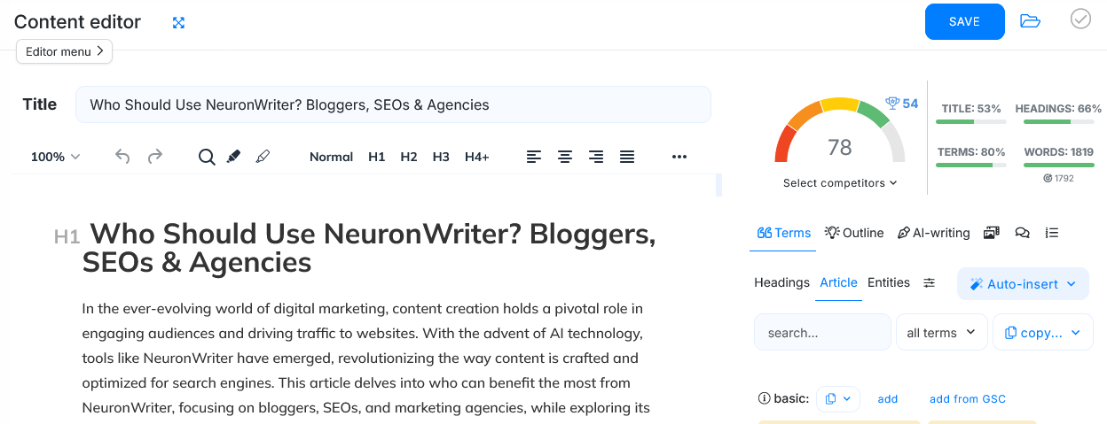 who should use neuronwriter bloggers seos & agencies - analysis details NEURONwriter - powered by CONTADU